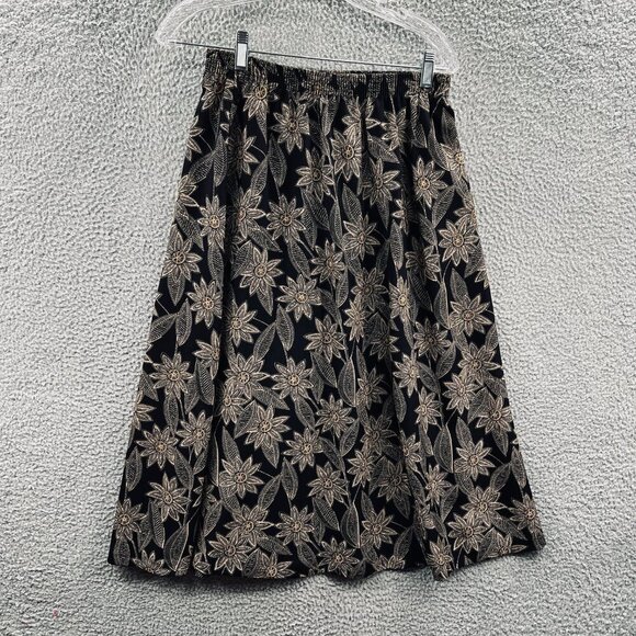 Womens Midi Skirt Medium Boho Cottagecore Prairie A Line Flowy Brown Neutral - Picture 1 of 8